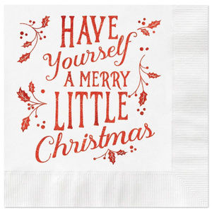 25 red foil & white Christmas luncheon napkins